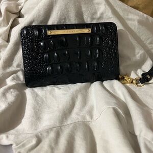 Brahmin Black Crocodile Embossed Wallet with Gold Hardware